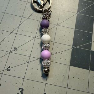 Elegant Purple and White Beaded Keychain
